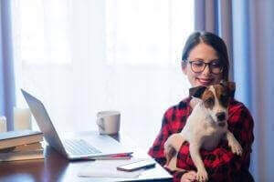 woman at home with her dog